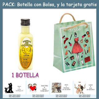 Botellita de Licor de Crema de Plátano con bolsa “fashion con mujer” y tarjeta