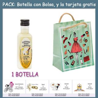 Botellita de Licor de Arroz con Leche con bolsa “fashion con mujer” y tarjeta