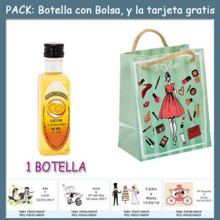 Botellita de Licor de Mandarina con bolsa “fashion con mujer” y tarjeta