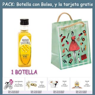 Botellita de Ron Miel con bolsa “fashion con mujer” y tarjeta
