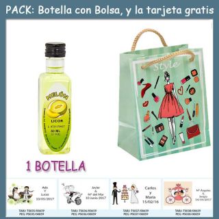 Botellita de Licor de Melón con bolsa “fashion con mujer” y tarjeta