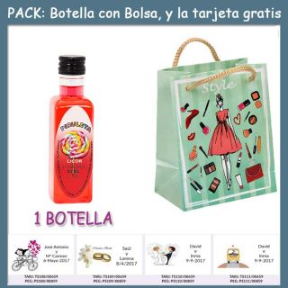 Botellita de Licor de Piruleta con bolsa “fashion con mujer” y tarjeta