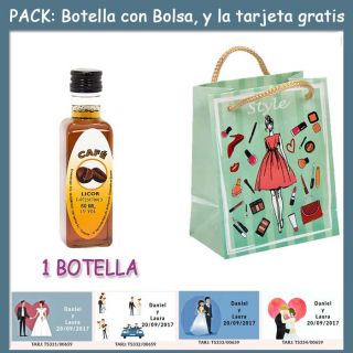 Botellita de Licor de Café con bolsa “fashion con mujer” y tarjeta