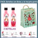 2 Botellitas de Licor de Fresas con Nata con bolsa “fashion con mujer” y tarjeta