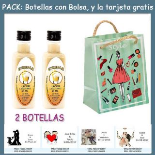 2 Botellitas de Licor de Crema con bolsa “fashion con mujer” y tarjeta