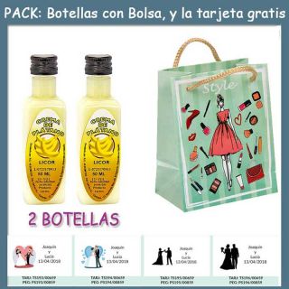 2 Botellitas de Licor de Crema de Plátano con bolsa “fashion con mujer” y tarjeta