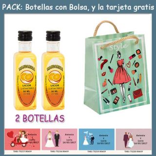 2 Botellitas de Licor de Mandarina con bolsa “fashion con mujer” y tarjeta