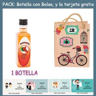 Botellita de Pacharán con bolsa “fashion con bici” y tarjeta