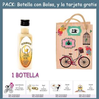Botellita de Licor de Crema con bolsa “fashion con bici” y tarjeta