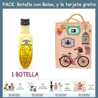 Botellita de Licor de Crema de Plátano con bolsa “fashion con bici” y tarjeta