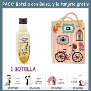 Botellita de Licor de Arroz con Leche con bolsa “fashion con bici” y tarjeta