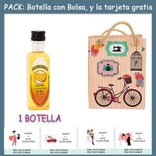 Botellita de Licor de Mandarina con bolsa “fashion con bici” y tarjeta