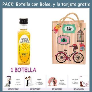 Botellita de Ron Miel con bolsa “fashion con bici” y tarjeta