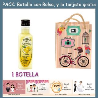 Botellita de Licor Crema de Limóncon bolsa “fashion con bici” y tarjeta