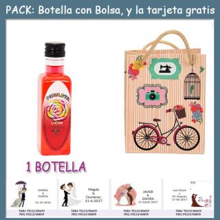 Botellita de Licor de Piruleta con bolsa “fashion con bici” y tarjeta