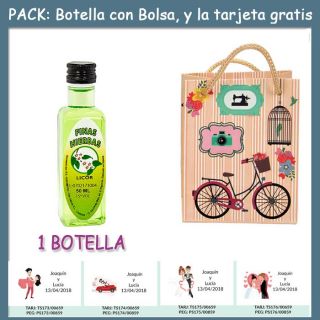 Botellita de Licor de Finas Hierbas con bolsa “fashion con bici” y tarjeta