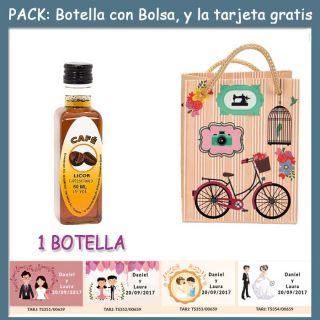 Botellita de Licor de Café con bolsa “fashion con bici” y tarjeta