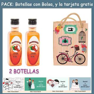 2 Botellitas de Pacharán con bolsa “fashion con bici” y tarjeta
