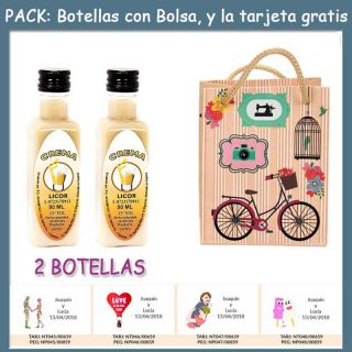 2 Botellitas de Licor de Crema con bolsa “fashion con bici” y tarjeta