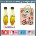 2 Botellitas de Licor de Crema de Plátano con bolsa “fashion con bici” y tarjeta