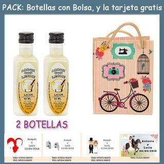 2 Botellitas de Licor de Arroz con Leche con bolsa “fashion con bici” y tarjeta