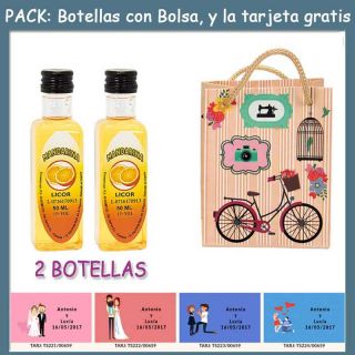 2 Botellitas de Licor de Mandarina con bolsa “fashion con bici” y tarjeta
