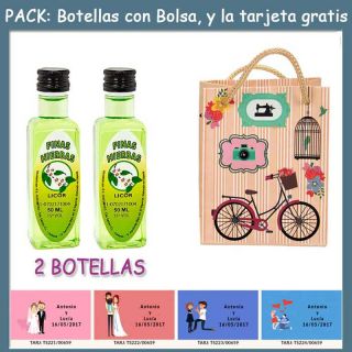2 Botellitas de Licor de Finas Hierbas con bolsa “fashion con bici” y tarjeta