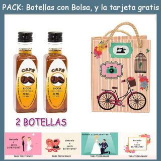 2 Botellitas de Licor de Café con bolsa “fashion con bici” y tarjeta