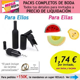 Pack completo “Super-Ahorro” de regalos para invitados (hombres y mujeres), con bolsas y tarjetas