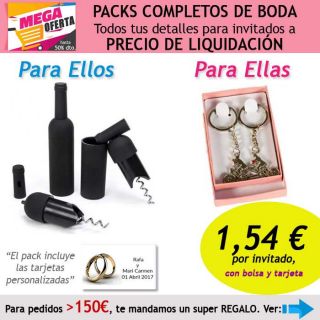 Pack completo “Super-Ahorro” de regalos para invitados (hombres y mujeres), con bolsas y tarjetas
