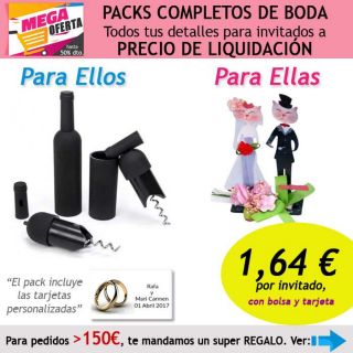 Pack completo “Super-Ahorro” de regalos para invitados (hombres y mujeres), con bolsas y tarjetas