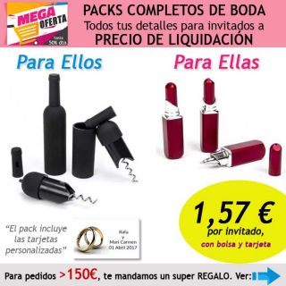 Pack completo “Super-Ahorro” de regalos para invitados (hombres y mujeres), con bolsas y tarjetas