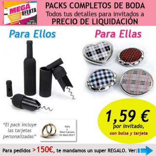 Pack completo “Super-Ahorro” de regalos para invitados (hombres y mujeres), con bolsas y tarjetas