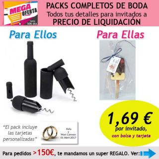 Pack completo “Super-Ahorro” de regalos para invitados (hombres y mujeres), con bolsas y tarjetas