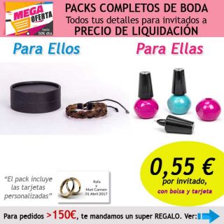 Pack completo “Super-Ahorro” de regalos para invitados (hombres y mujeres), con bolsas y tarjetas