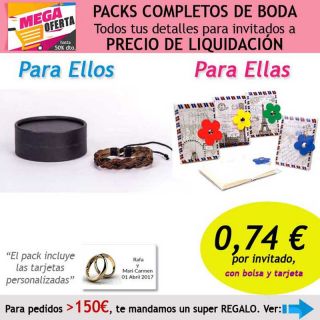 Pack completo “Super-Ahorro” de regalos para invitados (hombres y mujeres), con bolsas y tarjetas
