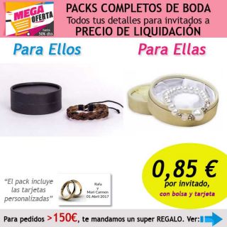 Pack completo “Super-Ahorro” de regalos para invitados (hombres y mujeres), con bolsas y tarjetas