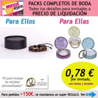 Pack completo “Super-Ahorro” de regalos para invitados (hombres y mujeres), con bolsas y tarjetas