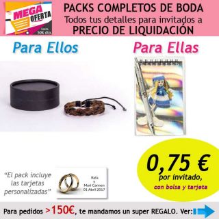 Pack completo “Super-Ahorro” de regalos para invitados (hombres y mujeres), con bolsas y tarjetas