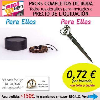 Pack completo “Super-Ahorro” de regalos para invitados (hombres y mujeres), con bolsas y tarjetas