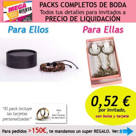 Pack completo “Super-Ahorro” de regalos para invitados (hombres y mujeres), con bolsas y tarjetas