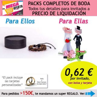 Pack completo “Super-Ahorro” de regalos para invitados (hombres y mujeres), con bolsas y tarjetas