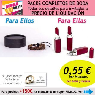 Pack completo “Super-Ahorro” de regalos para invitados (hombres y mujeres), con bolsas y tarjetas