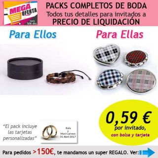Pack completo “Super-Ahorro” de regalos para invitados (hombres y mujeres), con bolsas y tarjetas