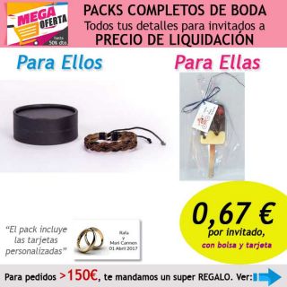 Pack completo “Super-Ahorro” de regalos para invitados (hombres y mujeres), con bolsas y tarjetas