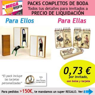 Pack completo “Super-Ahorro” de regalos para invitados (hombres y mujeres), con bolsas y tarjetas