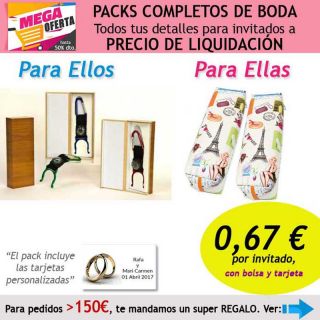Pack completo “Super-Ahorro” de regalos para invitados (hombres y mujeres), con bolsas y tarjetas
