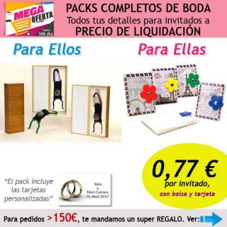 Pack completo “Super-Ahorro” de regalos para invitados (hombres y mujeres), con bolsas y tarjetas