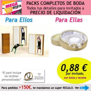 Pack completo “Super-Ahorro” de regalos para invitados (hombres y mujeres), con bolsas y tarjetas