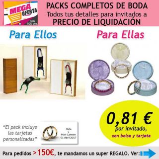 Pack completo “Super-Ahorro” de regalos para invitados (hombres y mujeres), con bolsas y tarjetas